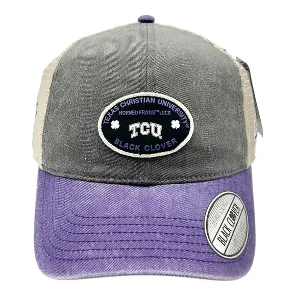 TCU Texas Christian University Horned Frogs Black Clover Trucker Hat NWT - Picture 5 of 12